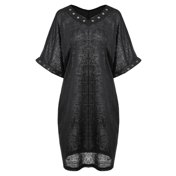 Plus Size Metal Eyelet Goth Punk T-Shirt Dress - Picture 1 of 8
